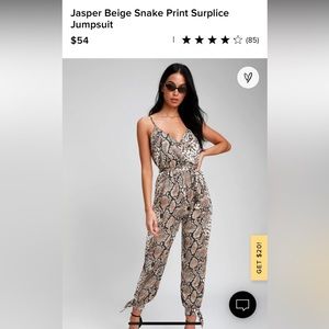 Jasper Beige Snake Print Surplice Jumpsuit